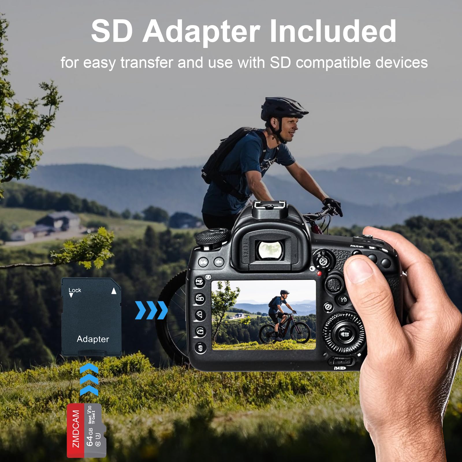 Paquete de 2 tarjetas TF de 64 GB con adaptador, tarjeta de memoria de alta velocidad, U3 C10 A1 V30 tarjeta TF de hasta 92 MB/S para teléfonos inteligentes/tabletas/cámaras/grabadoras de coche
