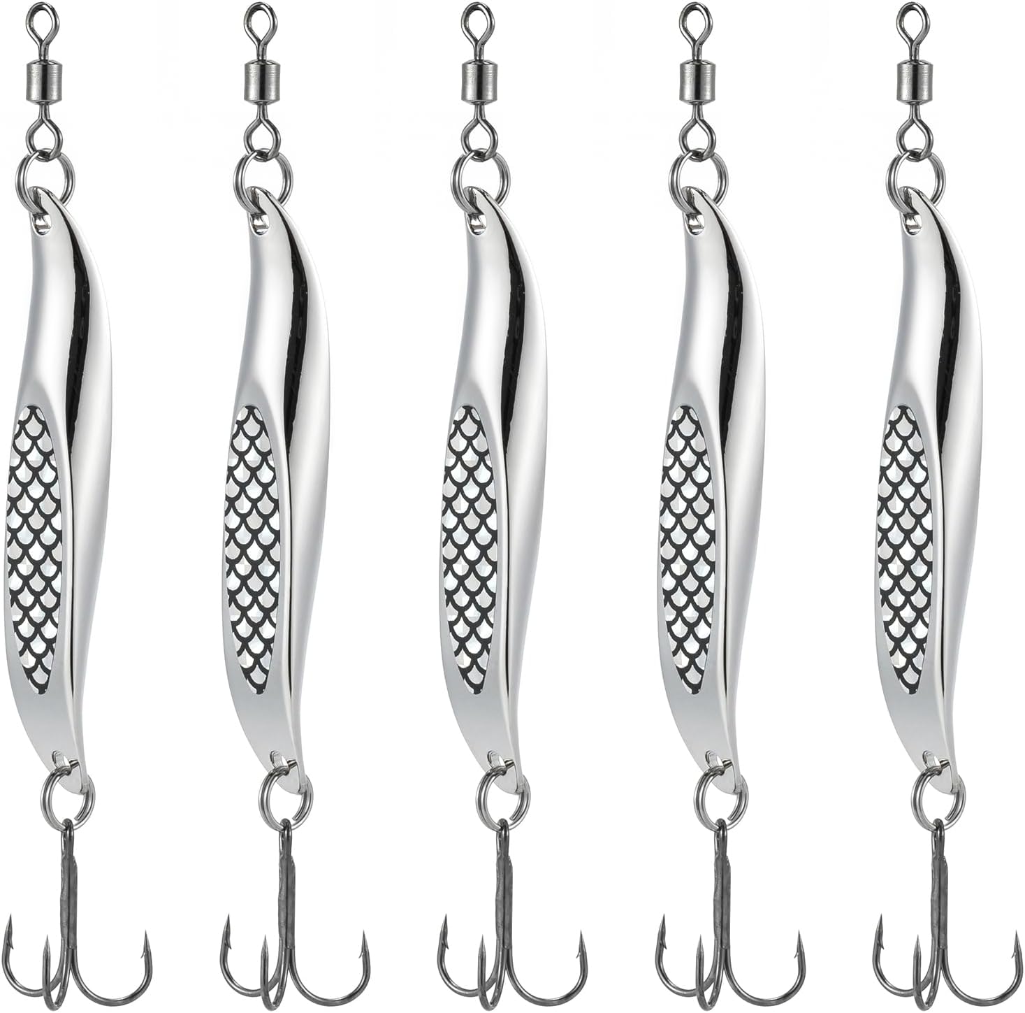 Dr.Fish 5pcs Sea Fishing Spinners Dexter Wedge Lures Metal Jigs Spoon Treble Hook Casting for Bass Cod Mackerel Silver
