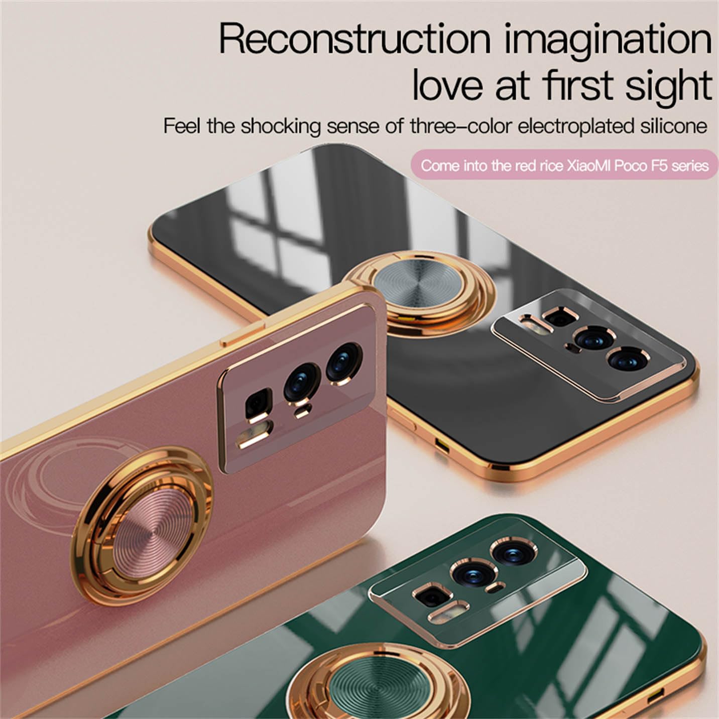 BORYA Cover per Xiaomi 13T 5G/Xiaomi 13T Pro 5G, Morbida Silicone TPU Bumper Ultra Sottile Antiurto Antigraffio Custodia, Placcatura Phnom Penh Anello