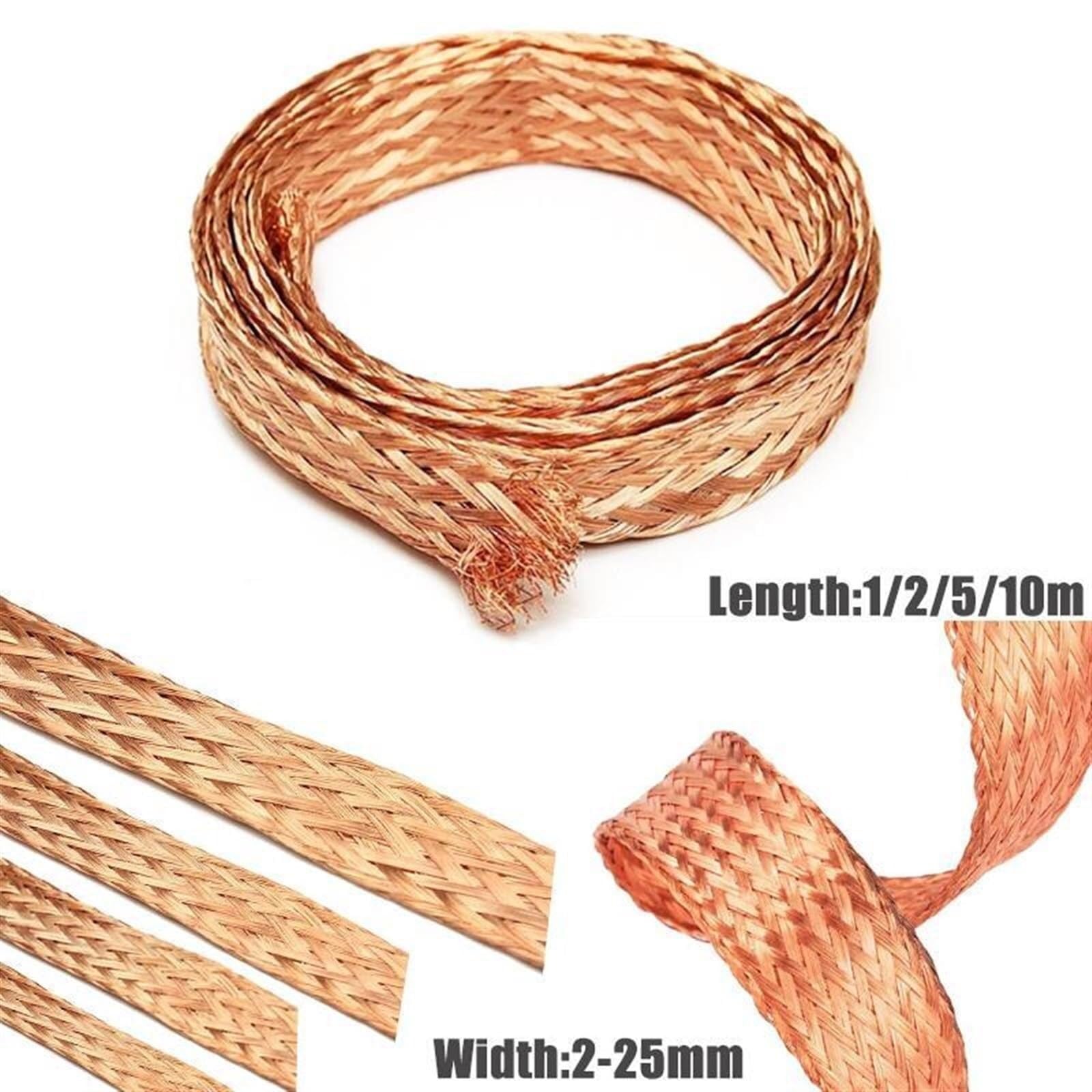 Kupfer Geflechtschlauch dehnbar EMI Abschirmung 2-25mm | Für Kabel und Drähte von 2 mm bis 25 mm geeignet, für Auto Marine Haushalt und Innenbeleuchtung(5m,25mm bore)