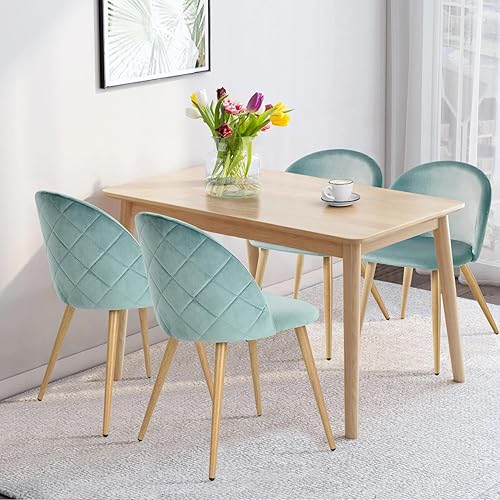 Miniatura 9 de FurnitureR Silla de comedor tapizada de terciopelo con respaldo medio y patas de madera para el hogar, cocina, dormitorio y sala de estar, juego de