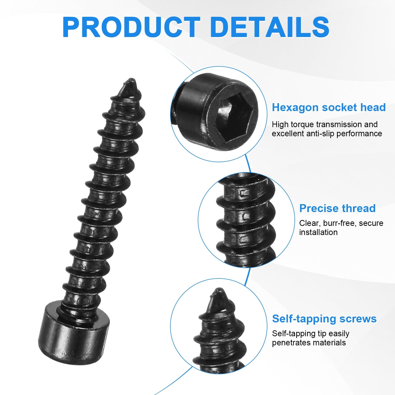 M METERXITY Paquete de 50 tornillos de cabeza hexagonal, pernos de acero inoxidable M6 x 35 mm, tornillos autorroscantes de rosca completa para muebles, maquinaria, aparatos eléctricos [negro]