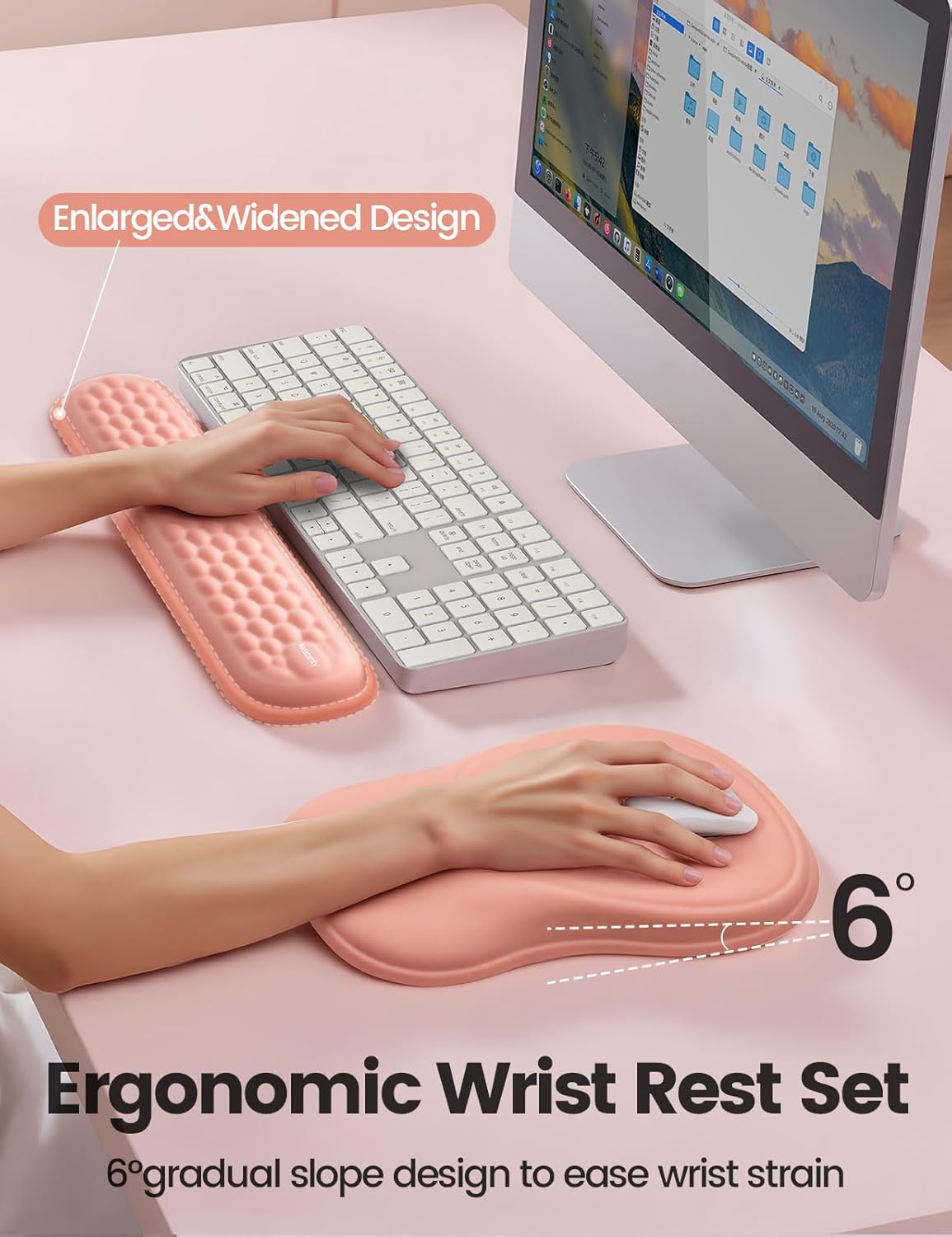 Meatanty Keyboard and Mouse Pad Wrist Rest Set, Ergonomic Wrist Pad Support, Computer Hand Palm Rest Combo, Memory Foam Typing Desk Accessories Carpal Tunnel Cushion, Laptop Office Home School-Black