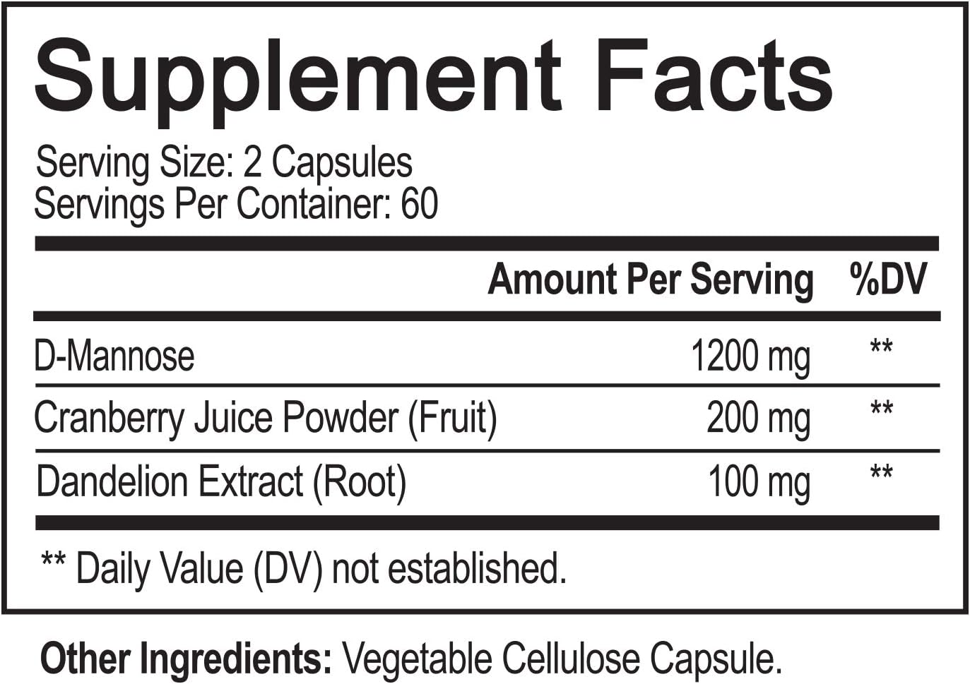 NutriFlair D-Mannose 1200mg, 120 Capsules - with Cranberry and Dandelion Extract - Natural Urinary Tract Health UTI Support - Best D Mannose Powder - Flush Impurities, Detox Body, for Women and Men : Health & Household