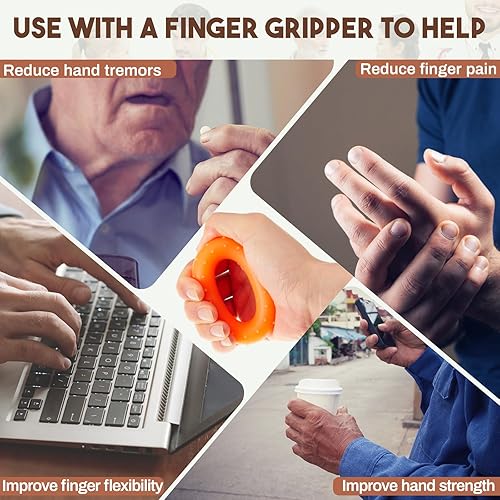 Miniatura 6 de 2 pares de guantes ponderados para temblores con 2 fortalecedores de agarre de mano, ayuda ajustable para la estabilidad de la mano para pacientes