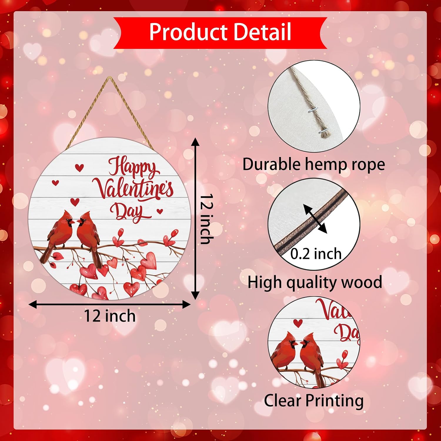 Valentines Day Decorations Happy Valentines Day Door Decorations Sign Cardinal Decor Red Birds Wreath Cardinal Wall Hanging Sign Wooden Front Door Hanger Wreath for Porch Wall Indoor Home Decor