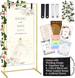 Wedding Sign Stand -3 Colors, Adjustable Gold Sign Stand | Fabric Display, Wedding Welcome Sign Stand, Indoor/Outdoor Display Stand (Gold)