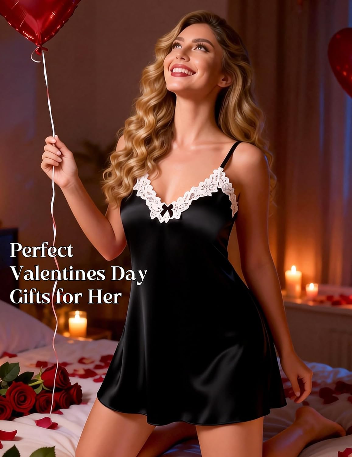 Sexy Night Gowns for Woman Silk Nightgown Lace Trim Sleep Dress Babydoll Lingerie Satin Nighty Negligee - Image 2