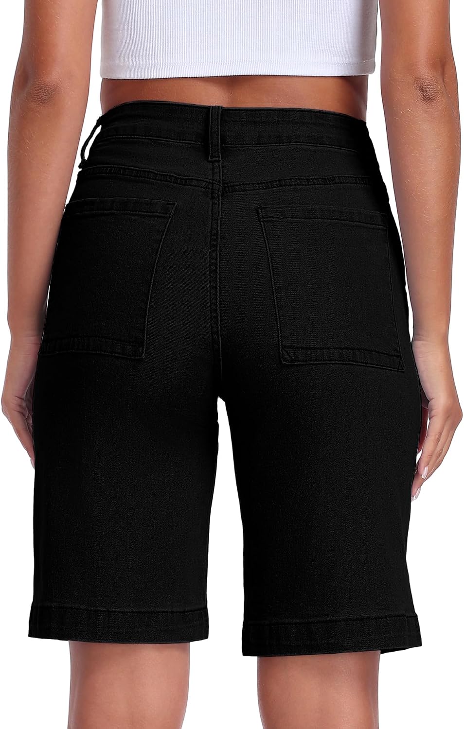 MARIASHA Bermuda Jean Shorts Women's Plus Size, Knee Length Long Stretchy Denim Jorts with Pockets, Trendy Short Jeans