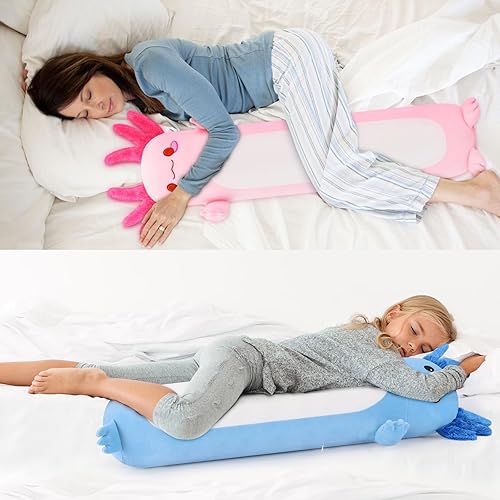 Miniatura 4 de Auspicious beginning - Almohadón de peluche de ajolote lindo de 35.4 pulgadas, almohada de cara de gato kawaii suave, ajolote de peluche para