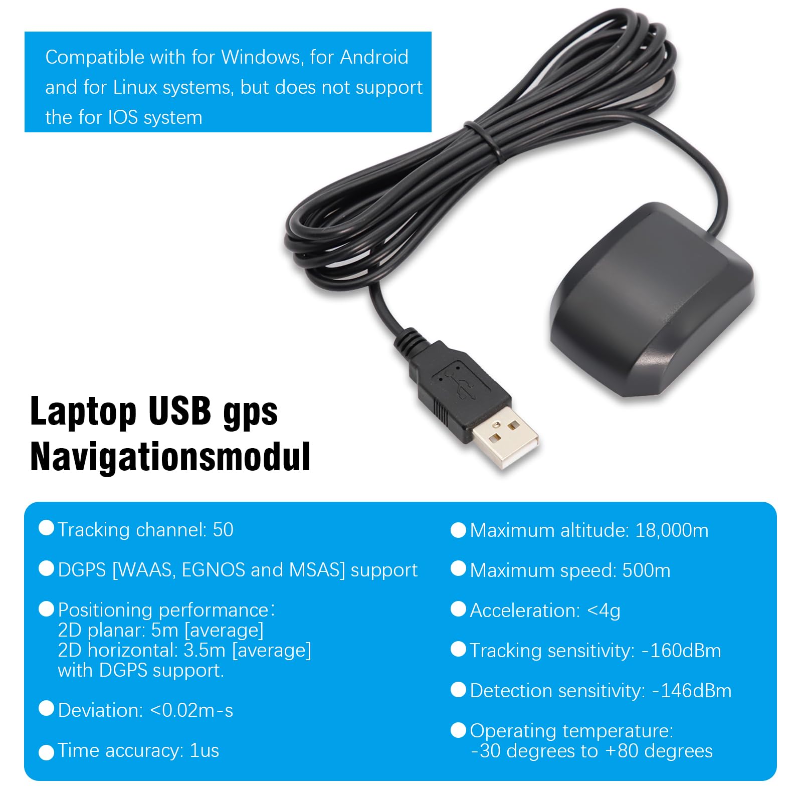 USB-GPS Modul Binghe VK-162 USB-GPS-Navigationsmodul PS Dongle Empfänger Externe Antenne Wasserdicht Staubabweisend kompatibel mit Arduino mit Linux mit GOO-g-le Earth