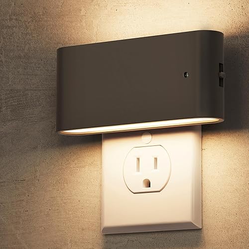 L LOHAS LED Luz nocturna, paquete de 2 luces LED modernas regulables para enchufar a la pared, luces nocturnas con sensor de atardecer a amanecer