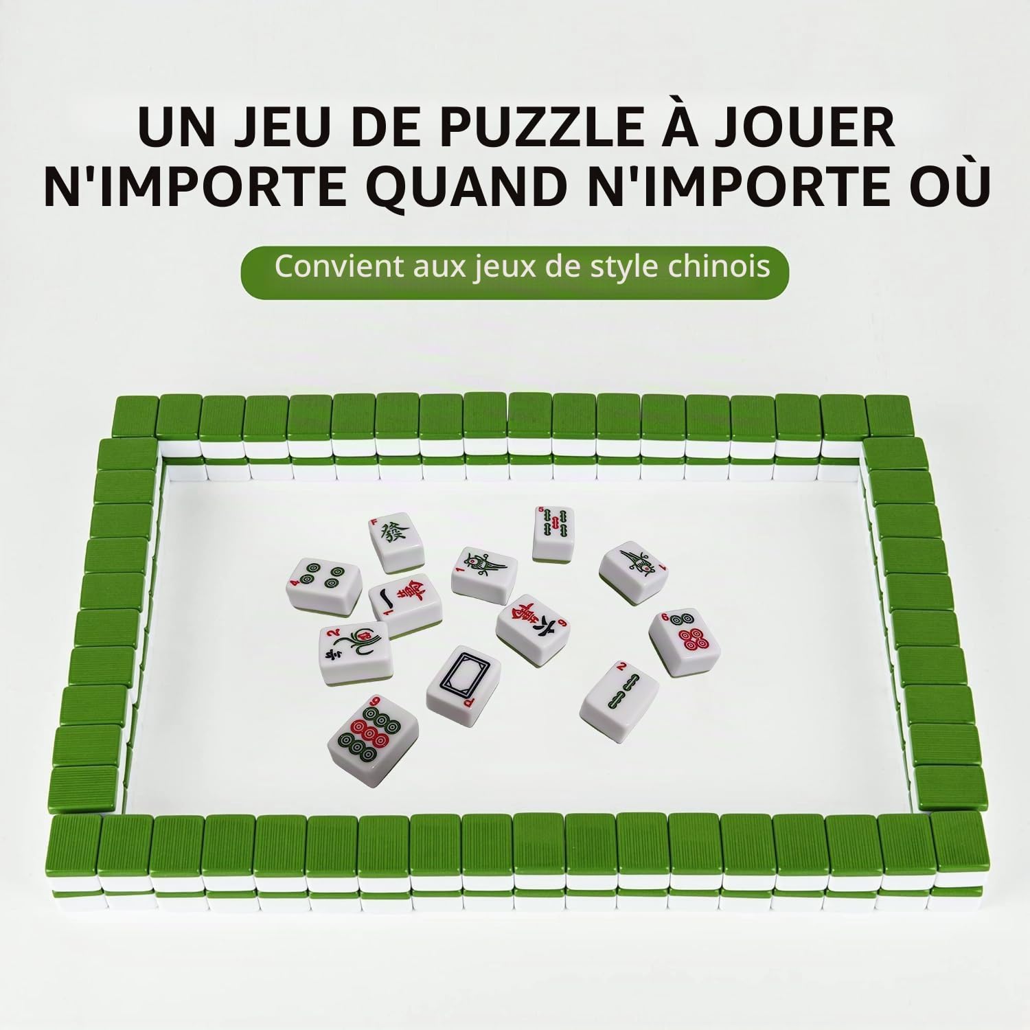 Set de Mahjong FOLLDALT, 144 pièces 3,0x2,25x1,7 cm Ensemble de tuiles Mahjong, set de Mahjong portable avec 3 dés, set de Mahjong format complet avec chiffres anglais pour voyage, fête, jeu en