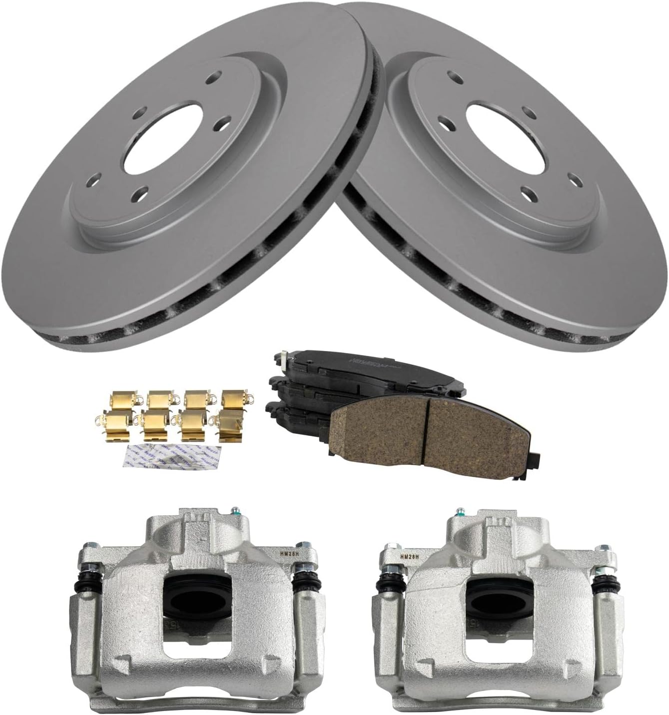 TRQ Front Brake Pad & Rotor Kit Brake Caliper Brake Pads Brake Rotor Ceramic Vented Premium G-Coated Compatible with 2012-2013 Dodge Journey