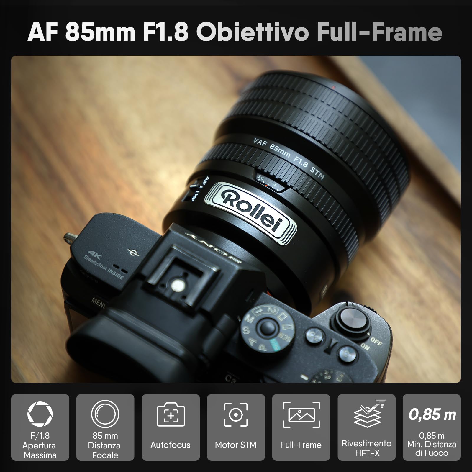 Rollei AF 85 mm F/1.8 Obiettivo Full Frame per Nikon Z con Autofocus STM | Rivestimento HFT-X | Corpo in Metallo 477g Compatibile con Fotocamere APS-C Z50/Z30/Zfc e Pieno Formato Z9/Z8/Z7/Z6/Z5 Series