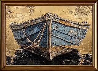 Classical Coastal Wall Decor Rustic Nautical Wall Art Vintage Wooden Boat Art Print Poster Boat Lover Blue Sailboat Seascape Artwork for Bathroom Large Lake House Wall Decor Unframed 16 x 24 Inch