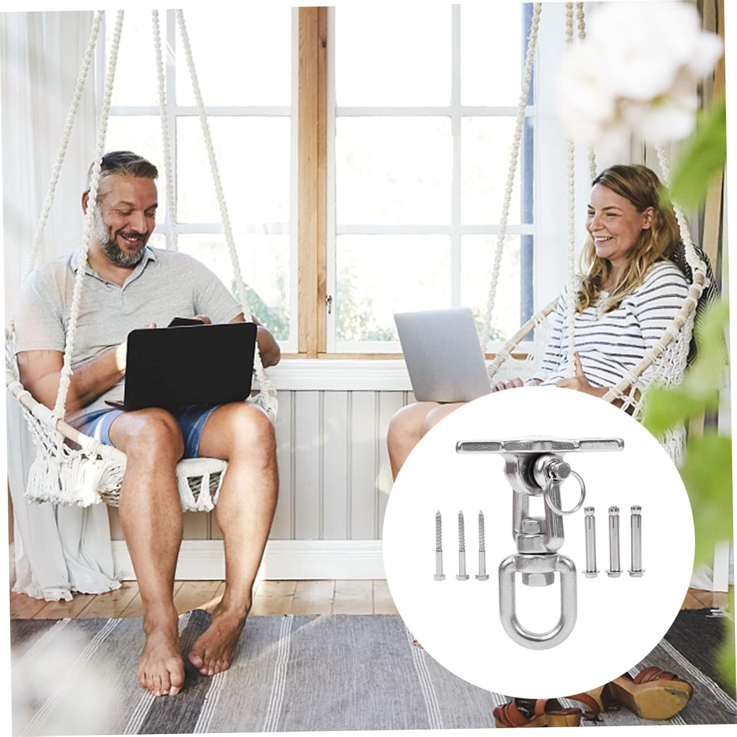 1set Heavy Duty Stainless Steel Hammock Swing Fixing Hook Kit Rotating Outdoor Hanging for Chairs and Swings and Easy to Install