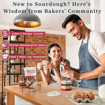 Sourdough Starter Kit - 38oz with Cookbook, Measuring Cup, Spatula, Wide Mouth Jar Cover, Thermometer, Date Marked Feeding Band, Glass Jar for Baker, Bread Baking Supplies