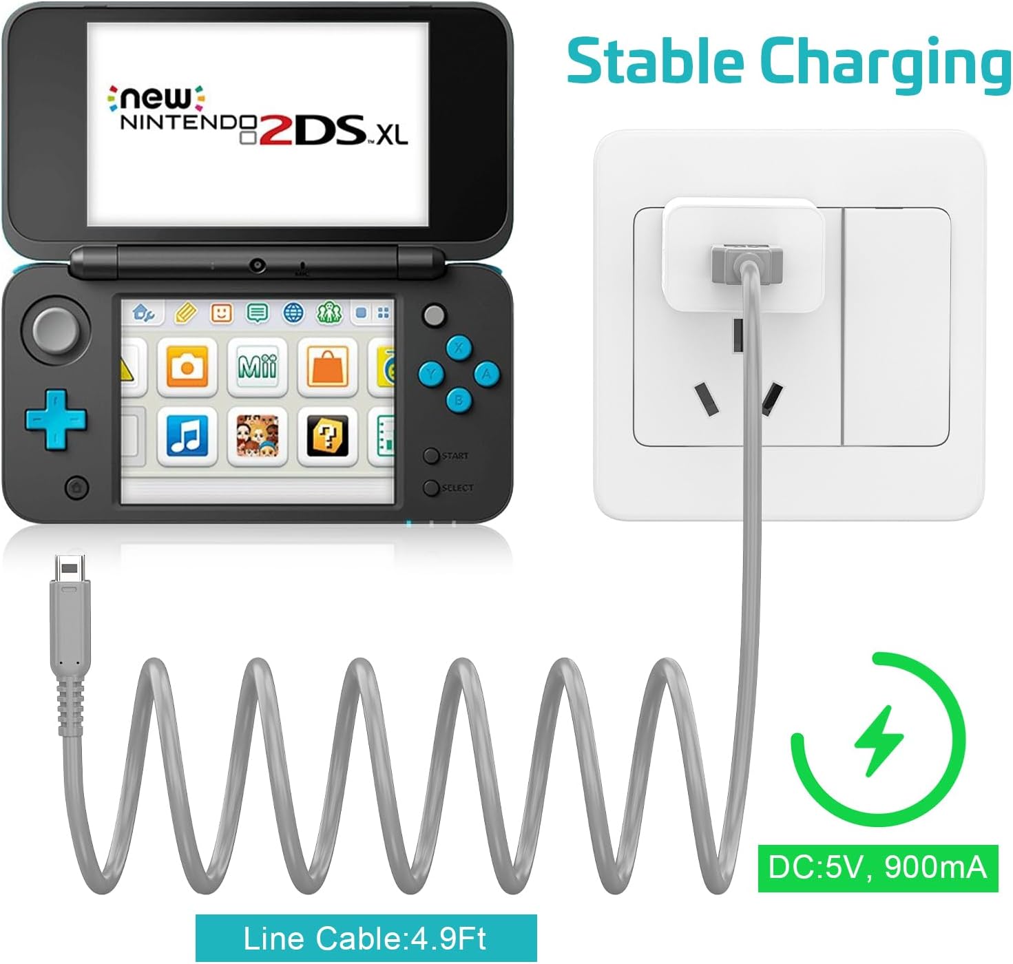 2Pcs 3DS XL USB Charging Cable,4.9Ft USB Charging Cord for New 3DS XL/New 3DS/3DSXL/ 3DS/New2DS XL/New2DS/2DSXL/2DS/DSi/DSiXL 6 71dsBCX +ZL. AC SL1500
