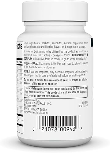 Miniatura 3 de Source Naturals Complejo de coenzimato B, sabor a menta que se derrite en la boca, vitaminas B, 60 pastillas