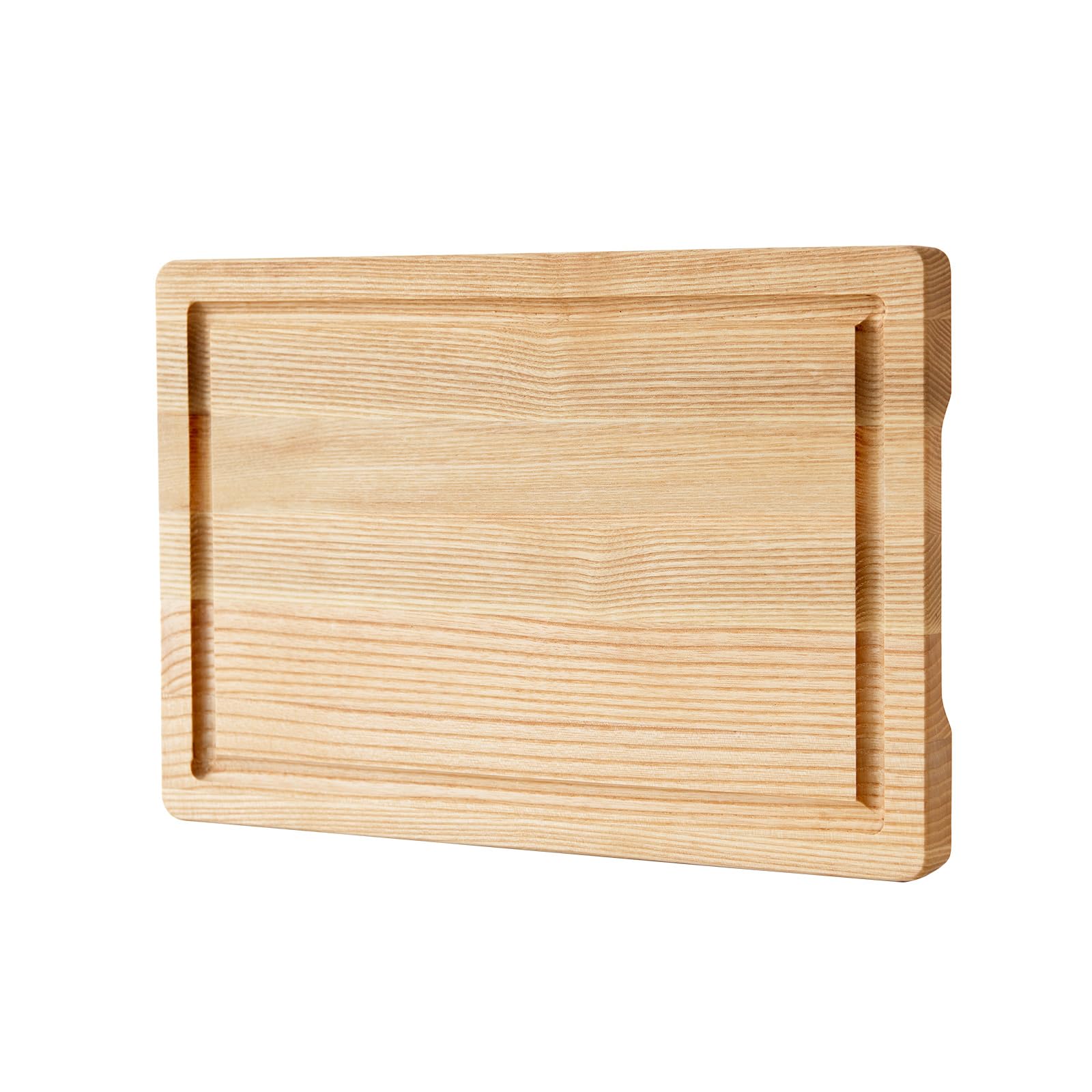 Wood Cutting Board for Kitchen, Ash Wood Cutting Boards with Juice Groove, Wooden Serving Board, Thick Chopping Board for Meat, Vegetables and Cheese (12x8 inch)