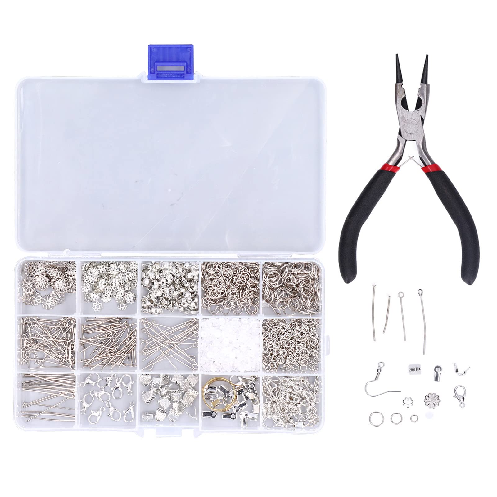 Kit di Forniture per La Creazione di Gioielli, Kit di Riparazione di Gioielli con Chiusura a Moschettone in Lega Anello Pinze per Gioielli Pinzette per Orecchini Collane Anelli Bracciali Fai Da Te