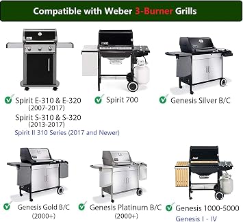 Hongso Spirit E310 Polished Porcelain Cast Iron Grill Grates for Weber Spirit 300 Series E/S 310 320 330, Spirit 700, Genesis Silver Gold B/C, Genesis Platinum B/C Grills, 17.5 x 11.5 inch for 7638