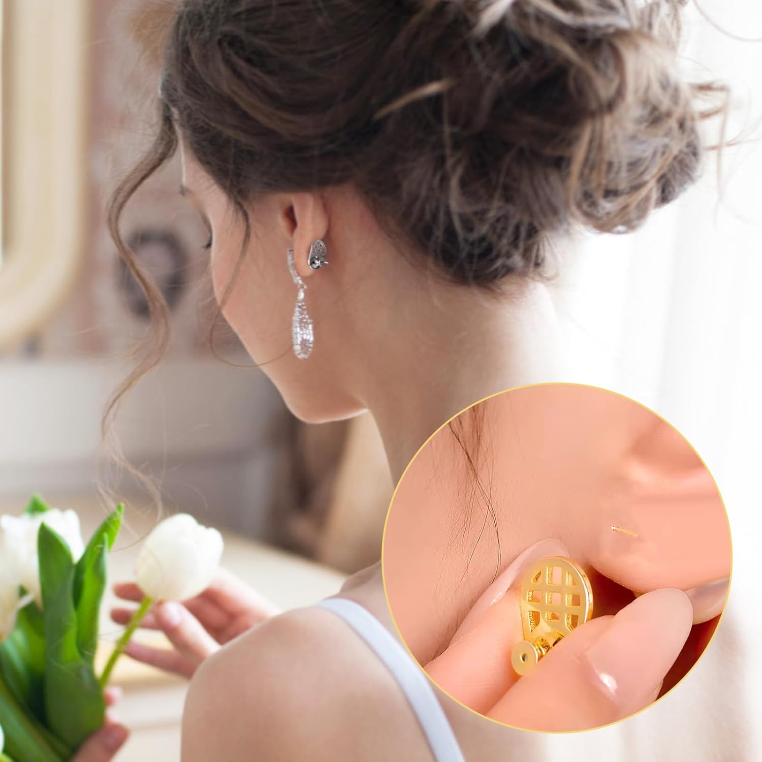 4PCS Durable Earring Lifter Backs for Heavy Earrings, for Heavy Earring Lock Earring Back, Large and Secure Earring Backs Lifters, Firm Support, 18K Gold and White Gold - Image 5