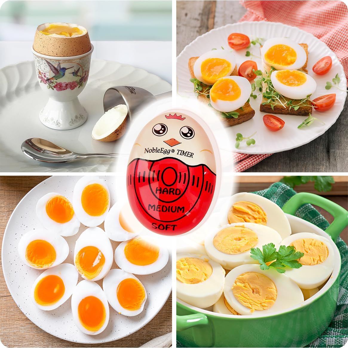 NobleEgg Egg Timer for Boiling Eggs, Soft Medium Hard Boiled Egg Timer that Changes Color When Done, No BPA, Red, Pack of 2