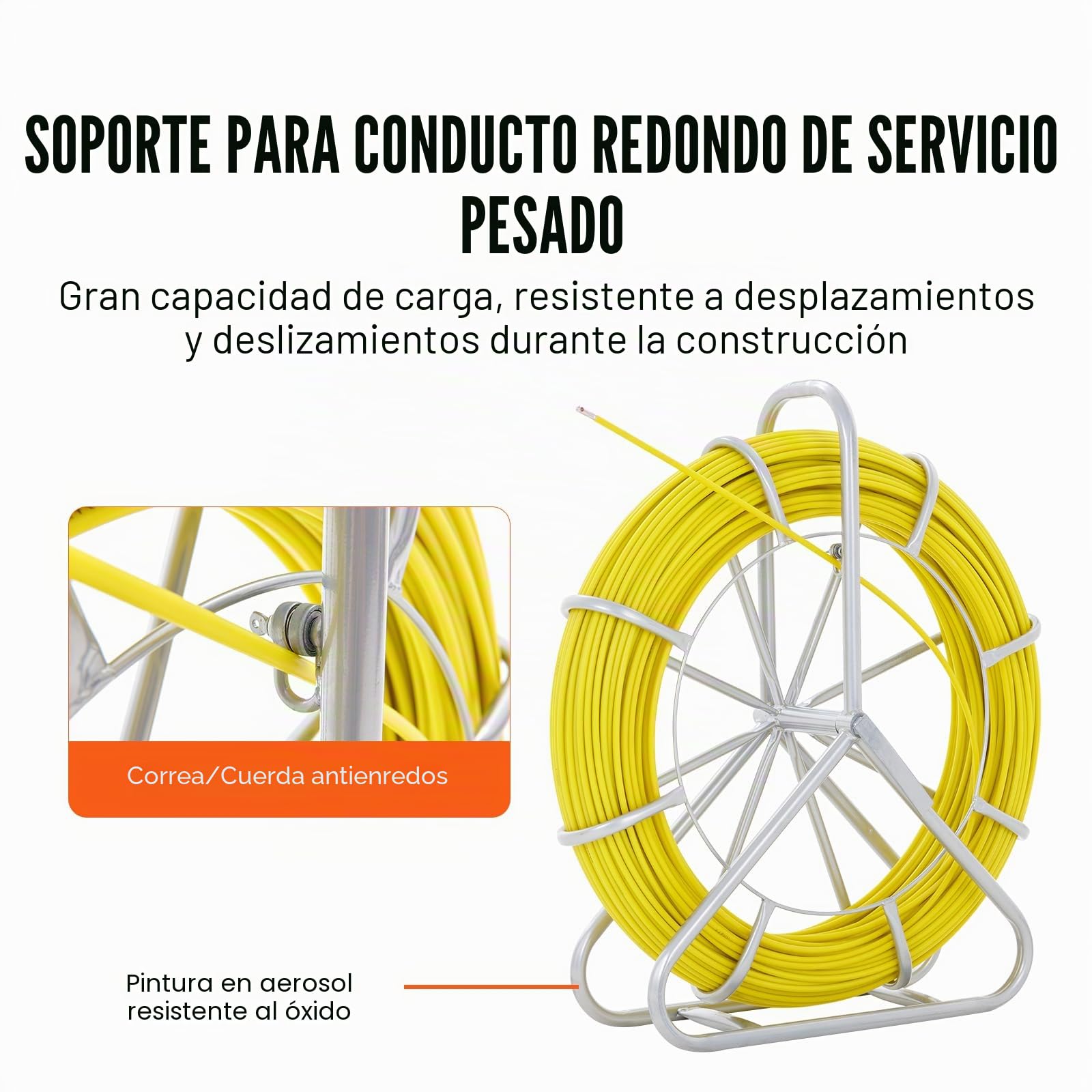 VEVOR Cinta de Fibra de Vidrio Longitud de 129,5 m 6,35 mm Tirando de Aguja Electricista de Alambre de Cable Eléctrico Extractor de Conducto Carrete de Acero de Apoyo 3 Cabezas de Tracción para Pared