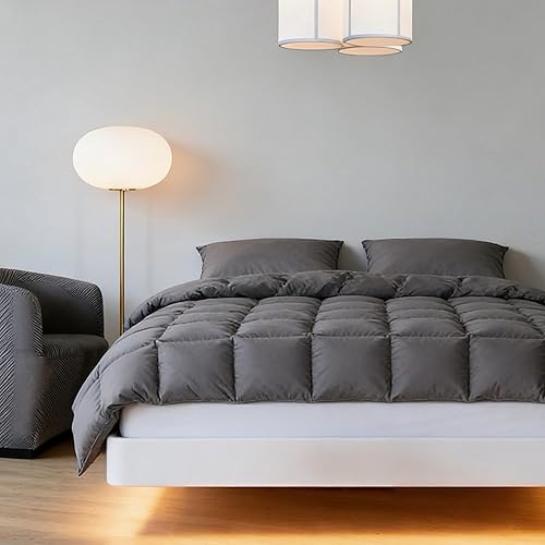 Edredón de lujo de fibra de plumón gris tamaño Queen - Núcleo de edredón de fibra de plumón para todas las estaciones - Inserto de edredón de hotel