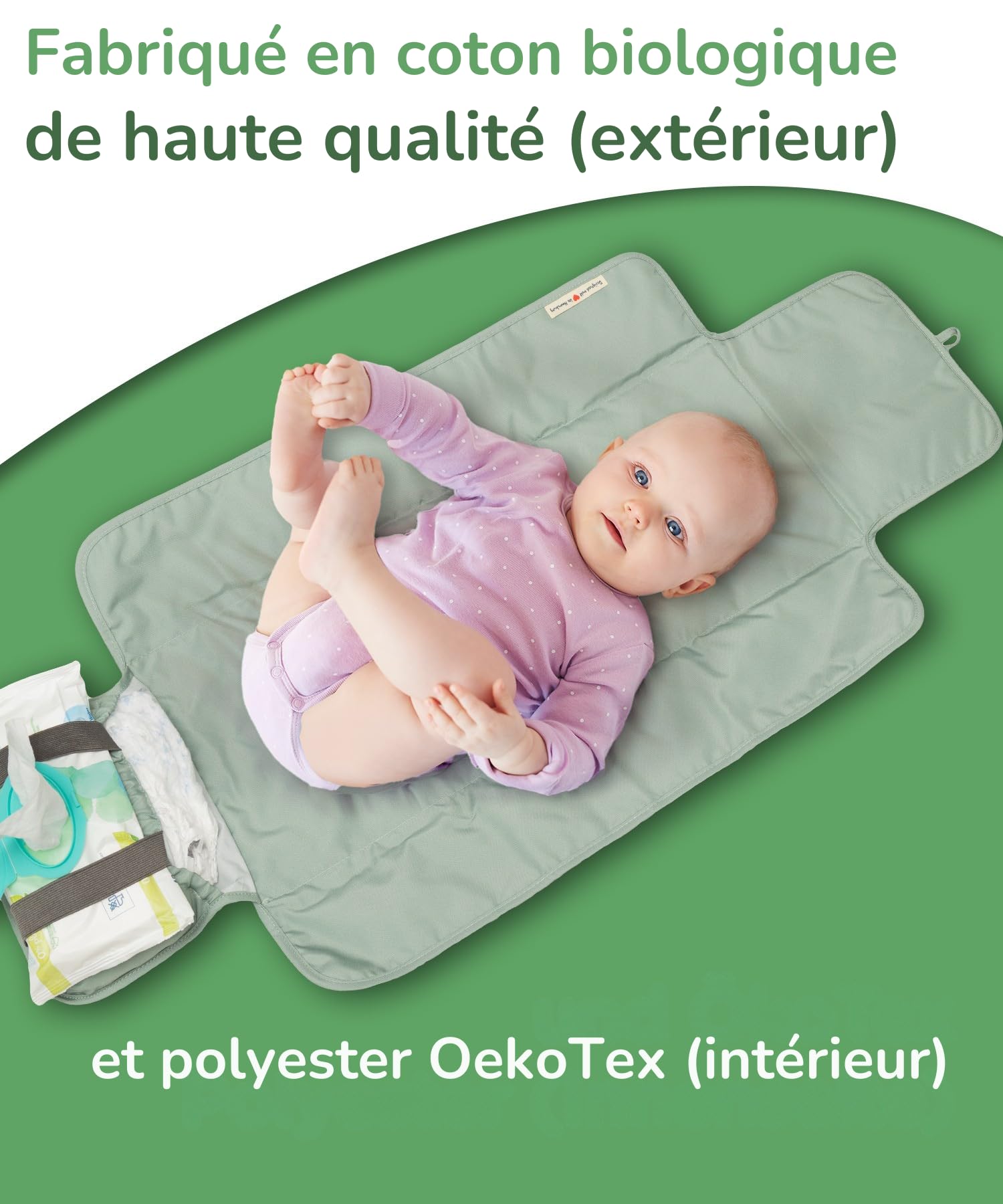 Jubi® Matelas à Langer Nomade Mint – Coton Bio & Polyester Certifié Öko-Tex – compact, pliable et lavable
