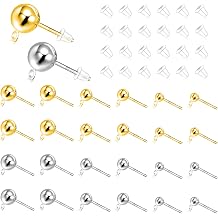 48Pcs Sterling Silver Earring Posts for Jewelry Making,3/4/5mm Hypoallergenic S925 Silver Round Ball Posts Earring Studs with Loop Ball Ear Studs and Clear Ear Back for DIY Jewelry Findings Making Kit
