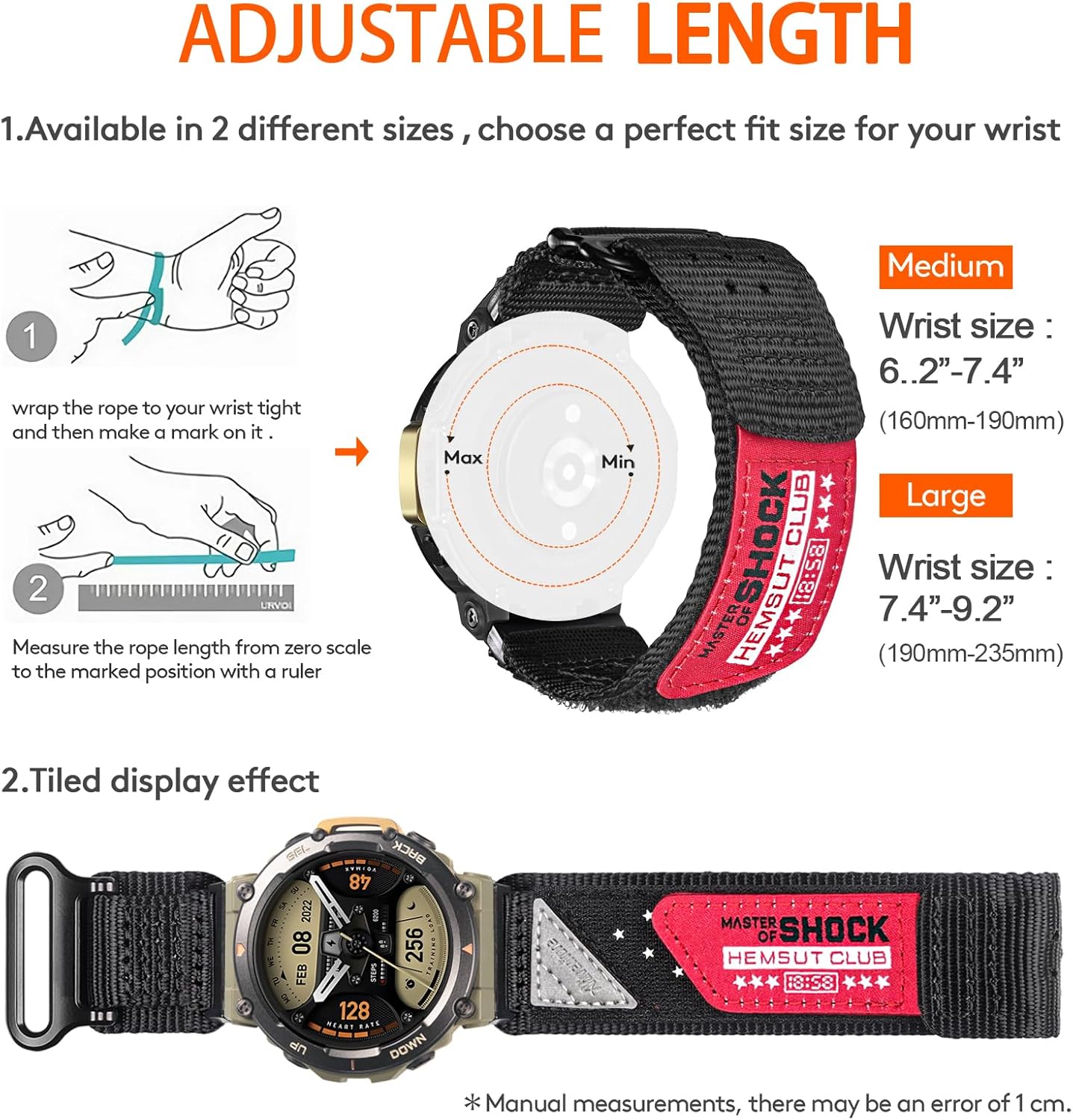 Watch Bands Compatible with Amazfit T-Rex 2, Millitary Nylon Strap With Hook and Loop Design and Tools included