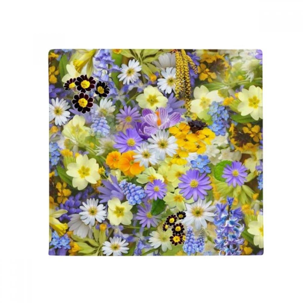Cadeau tapis de sol fleurs bleues et jaunes 50x50cm déco salon et entrée