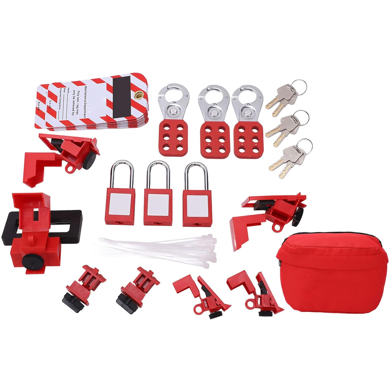 Lockout Tagout Kit with Storage Bag, Hasp, Padlock, Clamp Type Circuit Breaker Locks for Locking Products and Safety Equipment, Electrical Lockout Tagout Kit with Storage Bag
