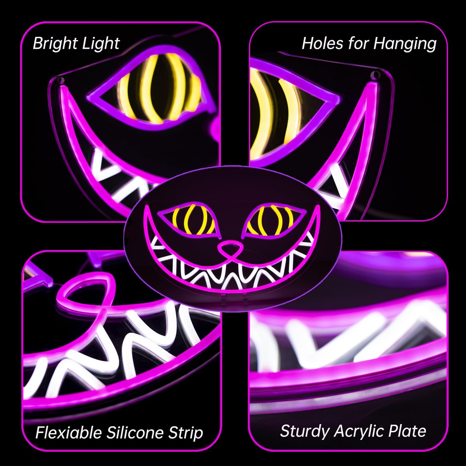 Cheshire Cat Neon Sign – Smile Cat Dimmable Alice in Wonderland Decor, Whimsical Neon Light Wall Art Decor for Bedroom, Tea Party Bar Background Decoration Birthday Gifts