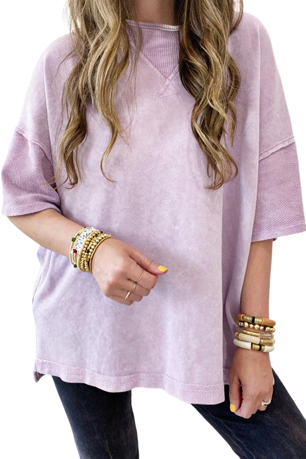 KevaMolly Women Mineral Wash Drop Shoulder Tee