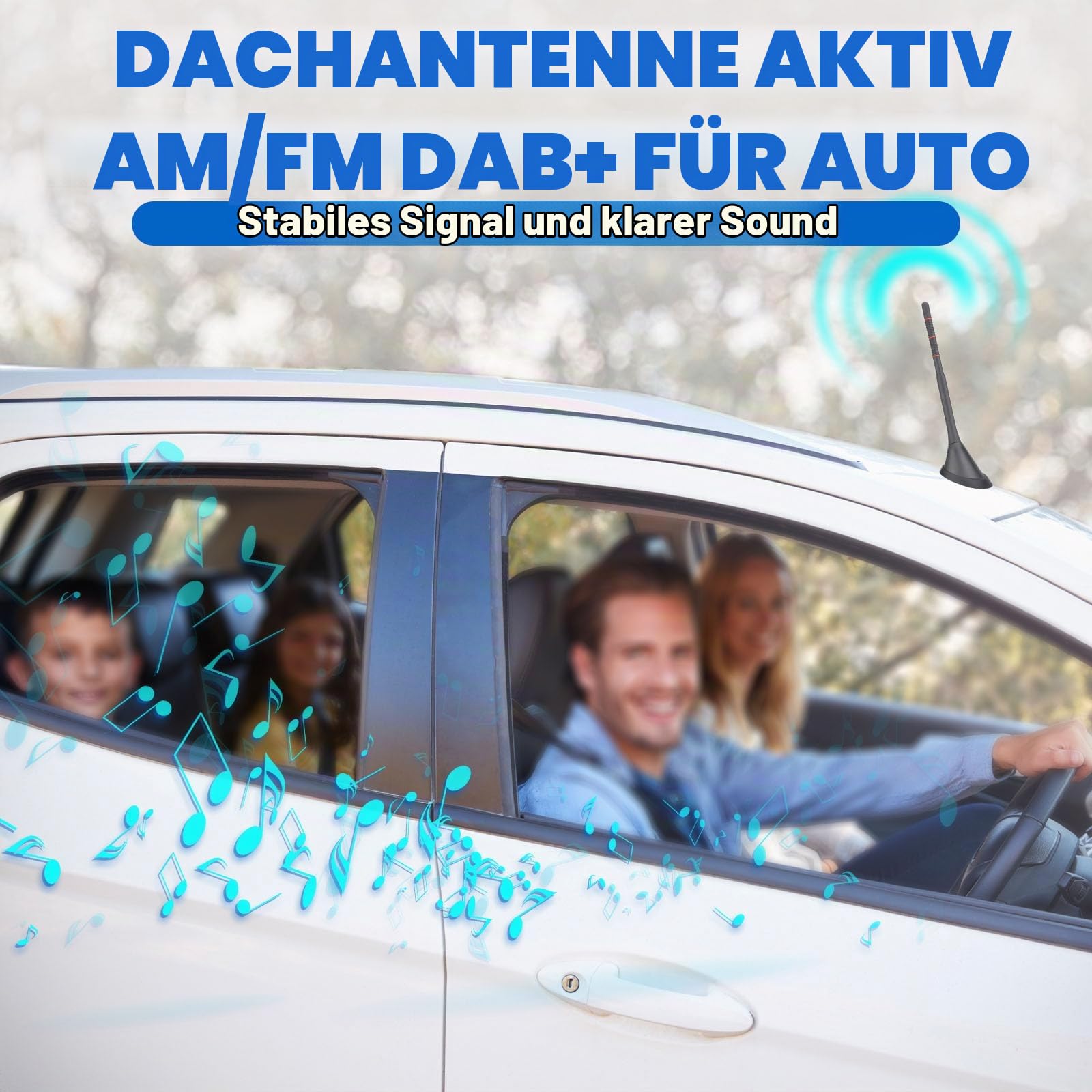 Eightwood DAB DAB+ Antenne Auto Digital Radio Aktive DAB FM Antenne Auto Dachantenne Autoantenne mit Verstärker Auto Signal Amplifier 5M Verlängerung Kabel für Pioneer Sony Digital Radios Tuner