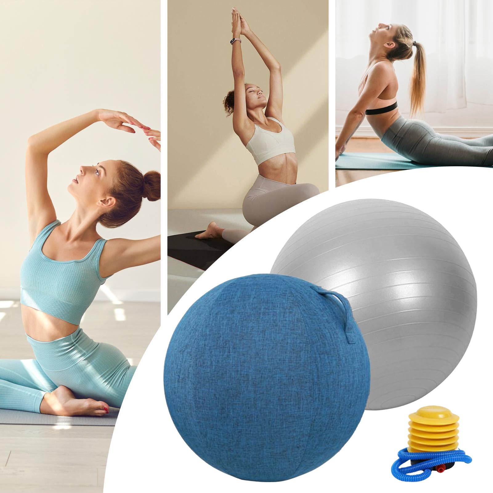 Grande Palla Yoga Correzione della Postura con Pompa | Grande Palla da Allenamento per Yoga Per Fitness Anziani Allenamento Atletico Riscaldamento Camera Dormitorio Studio