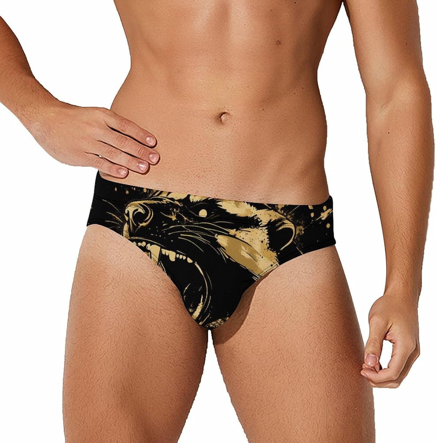 Anger Honey-Badger Roaring Mens Swim Briefs Print Bikini Swimwear Sport Swimsuit Surf Shorts Trunks