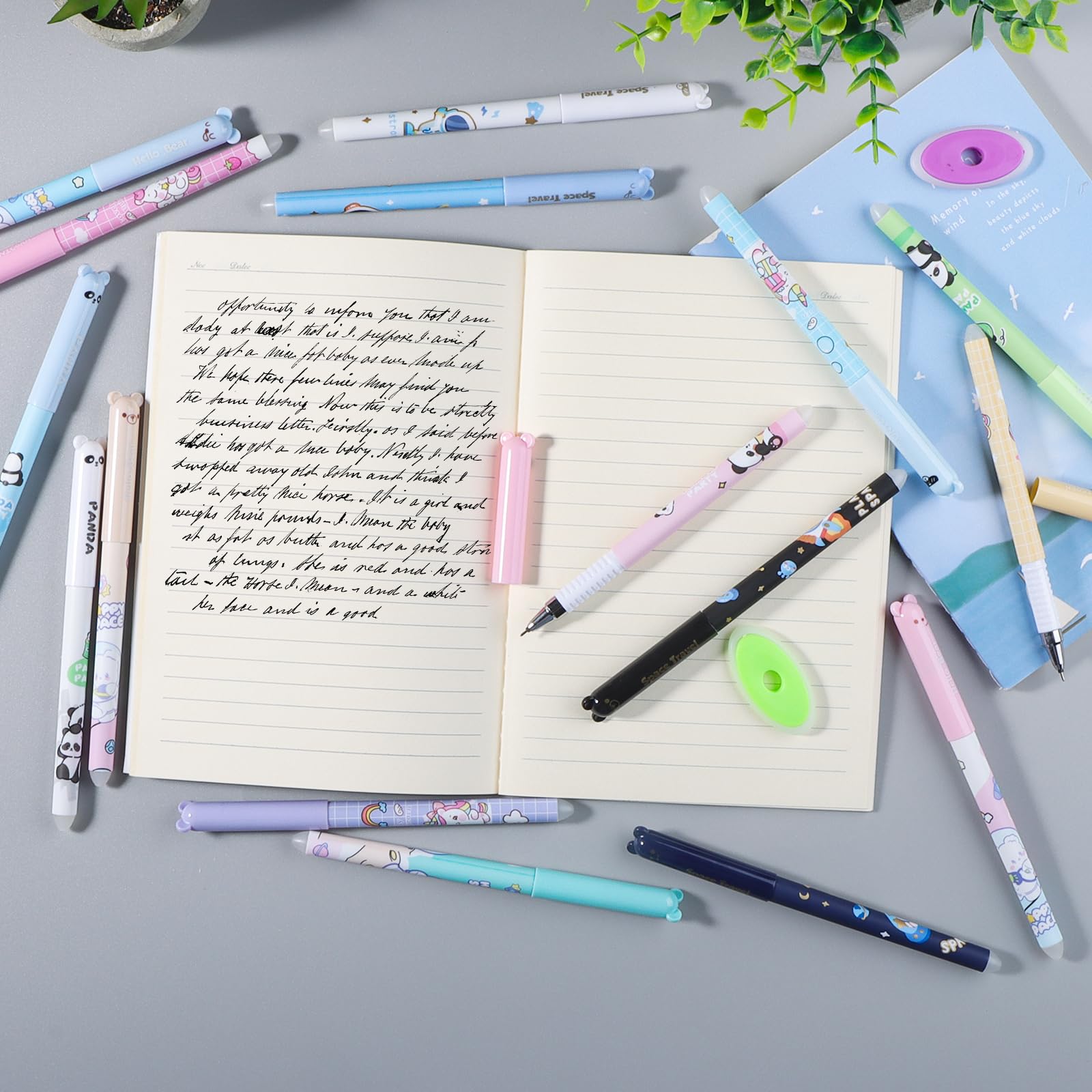 Penne Cancellabili Kawaii a Forma di Cartone Animato, Penna Gel Cancellabile con Gomma, Materiale Scolastico, 4 Stili