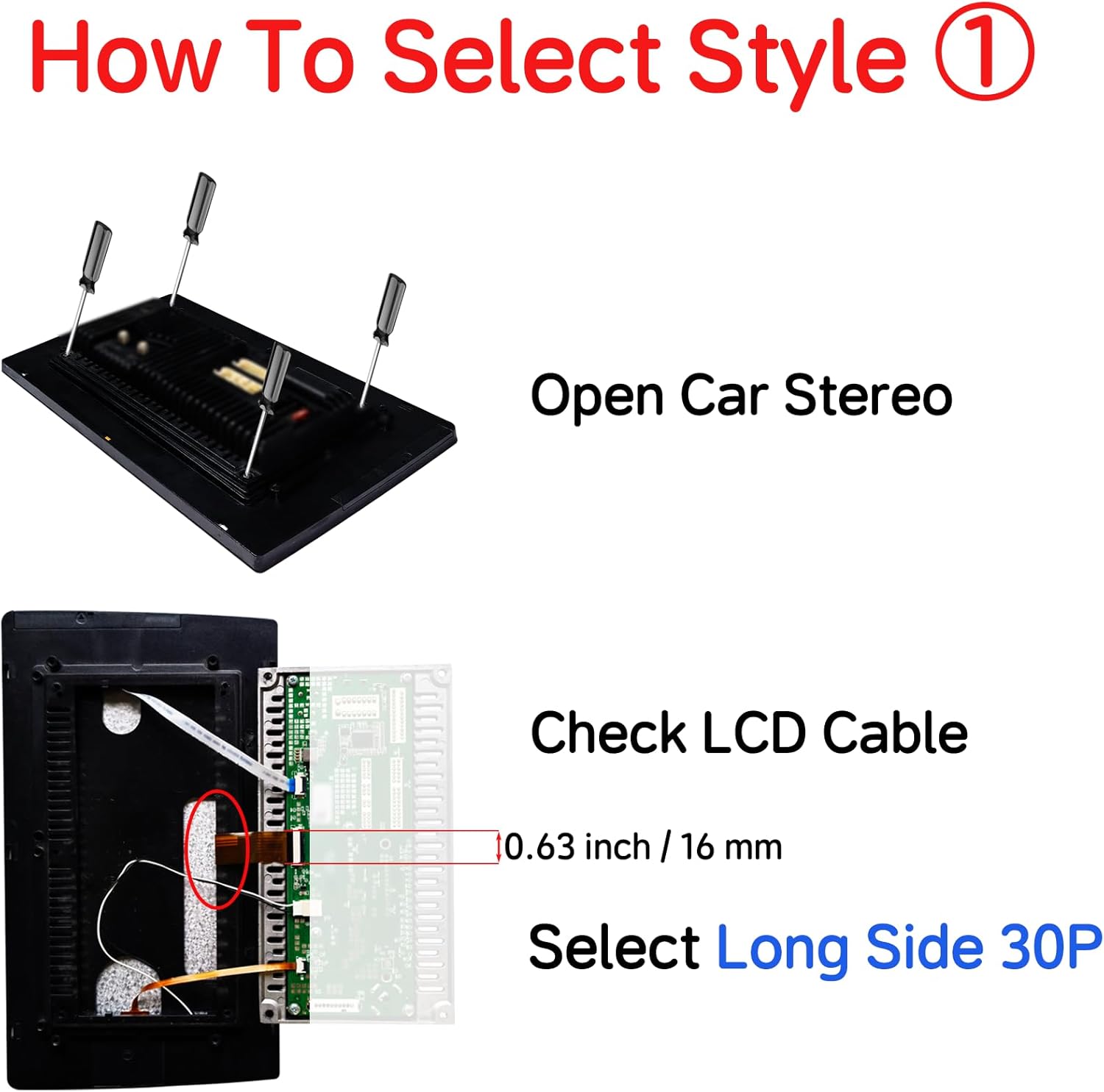 Replacement Inner LCD Display Panel for Android Head Unit Car Stereo Radio GPS Navigation, 1024x600 Resolution – Fix Distorted, White Screen or Lines (Long Side 60P, 9")