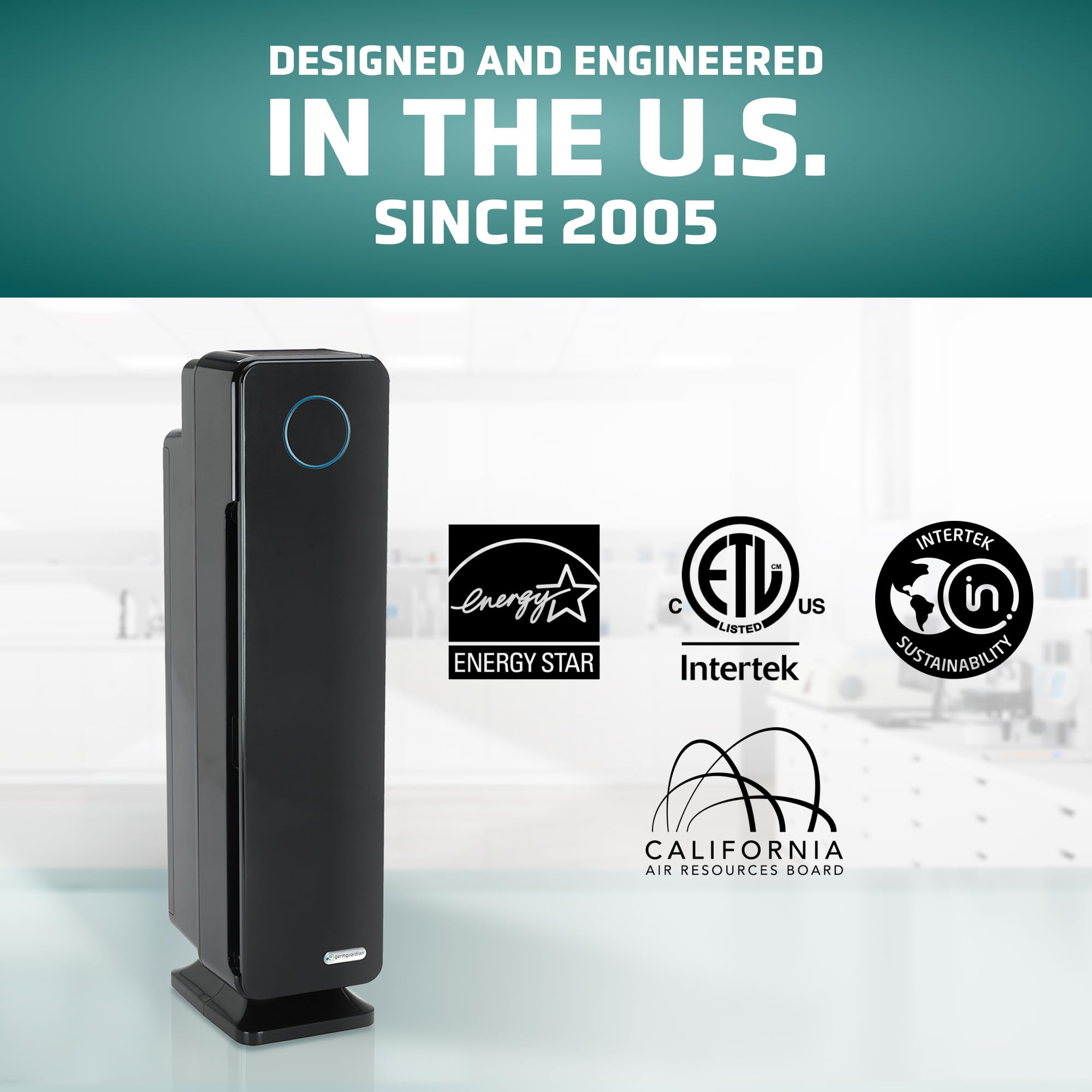 GermGuardian Air Purifier for Home with HEPA Pure Filter, for Wildfire Smoke, Pet Dander, Pollen, Odors, Large Rooms Up To 870 Sq. Ft., Removes 99.97% Pollutants, UV-C Light, 28", AC5350B, Black