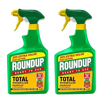 HOCHSTE Roundup Total Weedkiller Ready To Use, Fast Acting Weed Control Spray, Kills Annual & Perennial Weeds, Paths, Patios Drives Garden Use, 1L + 20% Extra, Pack of 2