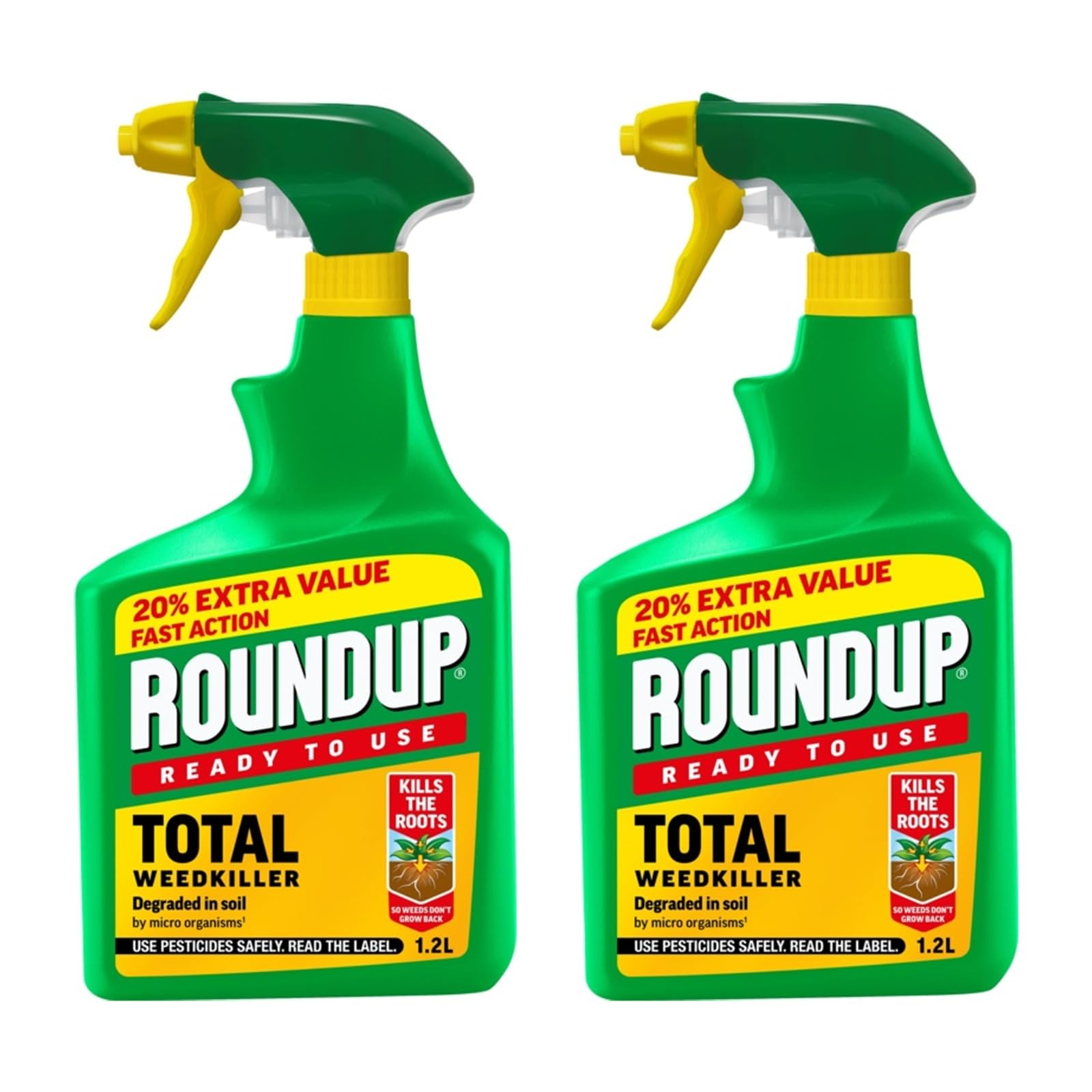 HOCHSTE Roundup Total Weedkiller Ready To Use, Fast Acting Weed Control Spray, Kills Annual & Perennial Weeds, Paths, Patios Drives Garden Use, 1L + 20% Extra, (Pack of 2)