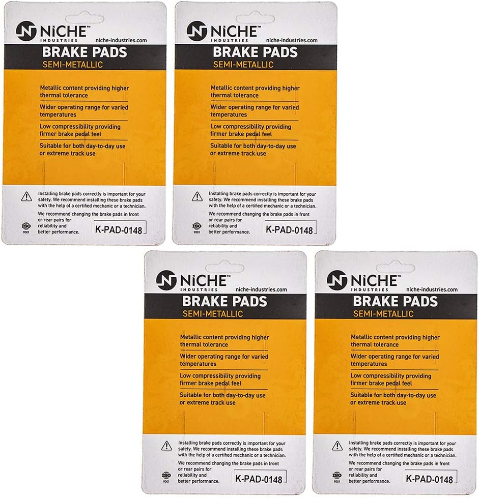 NICHE Brake Pad Set for Kawasaki Vulcan 800 900 Suzuki 43082-1264 59102-33880 Front/Rear Semi-Metallic 4 Pack