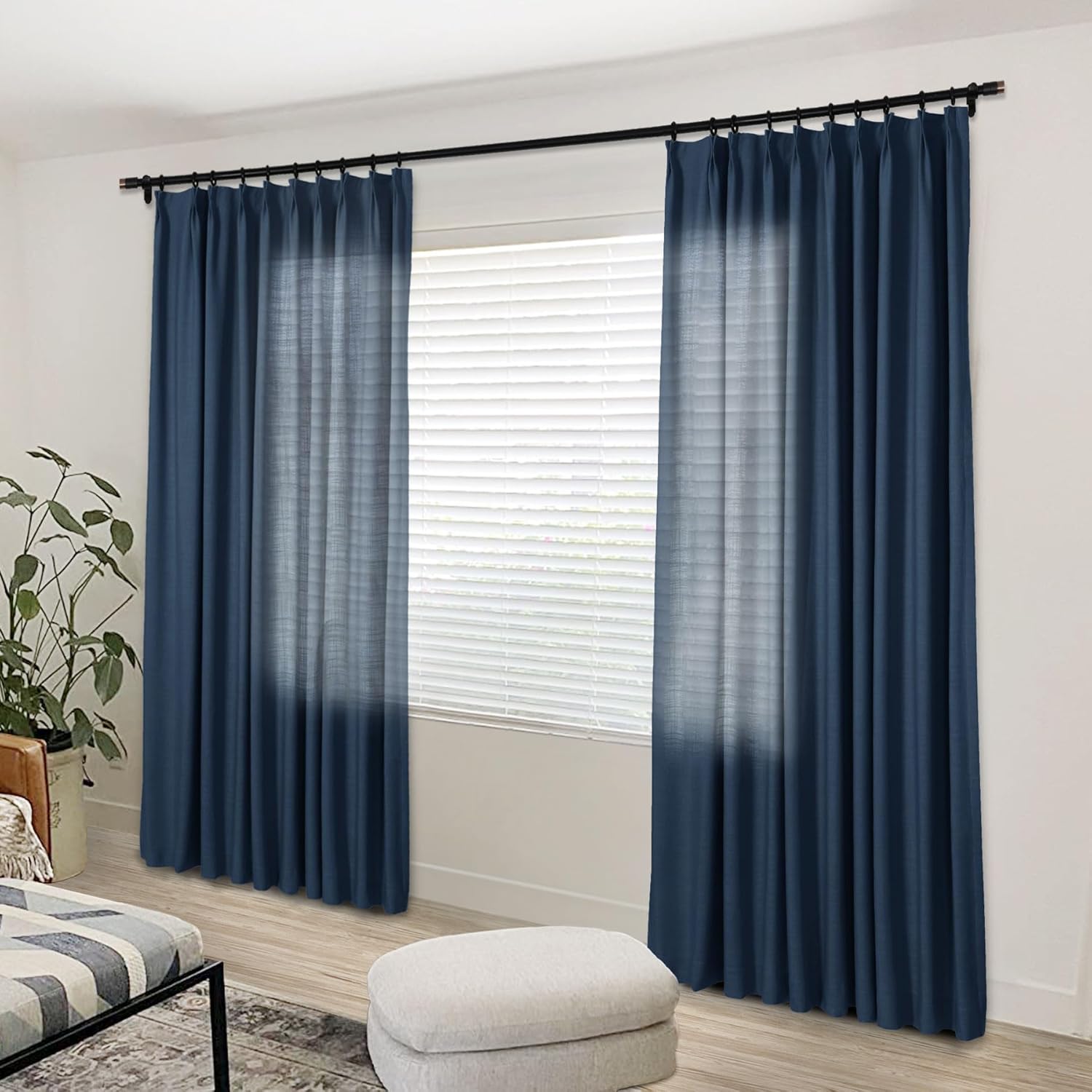 Macochico Light Filtering Linen Curtains 96 Inches Long 2 Panels Set, Pinch Pleat Faux Linen Textured Drapes for Living Room Bedroom Nursery, Privacy Window Treatment, Teal,72W x 96L,