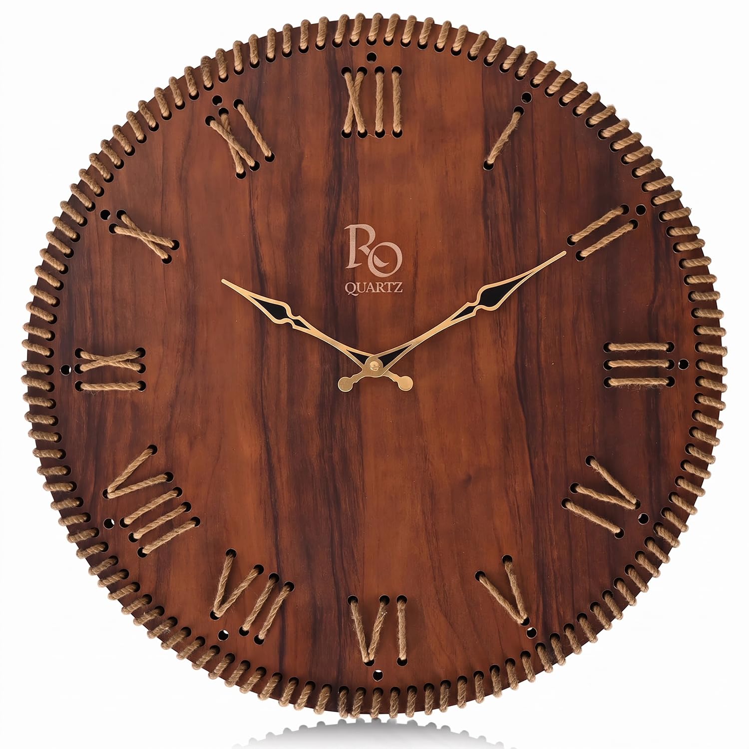Vintage Wooden Roman Dial Wall Clock - Brown & Golden -2