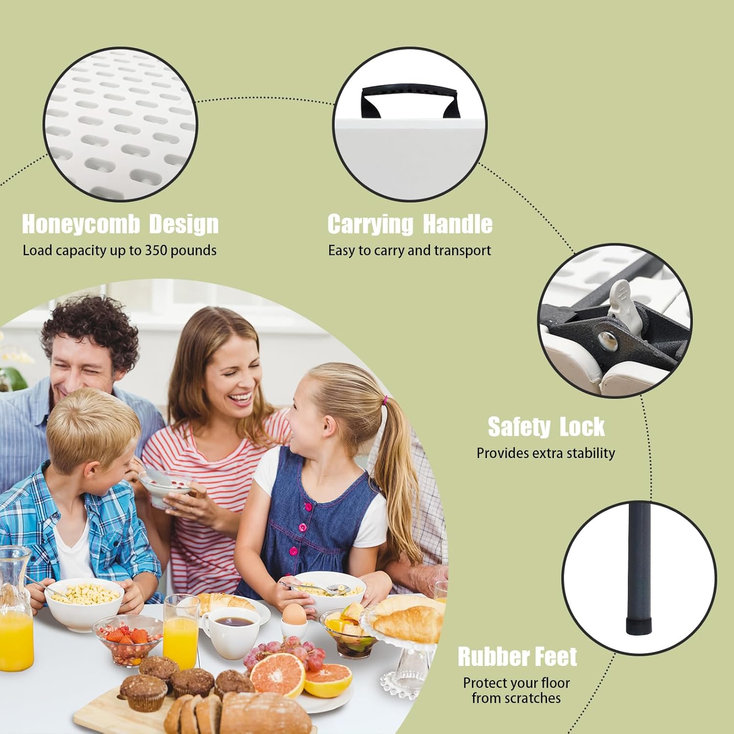 6FT Folding Table Portable Foldable Outdoor Camping Card Table Easy to Store Lightweight Durable Multi-Use Ideal for Picnics Parties Events and Home Use